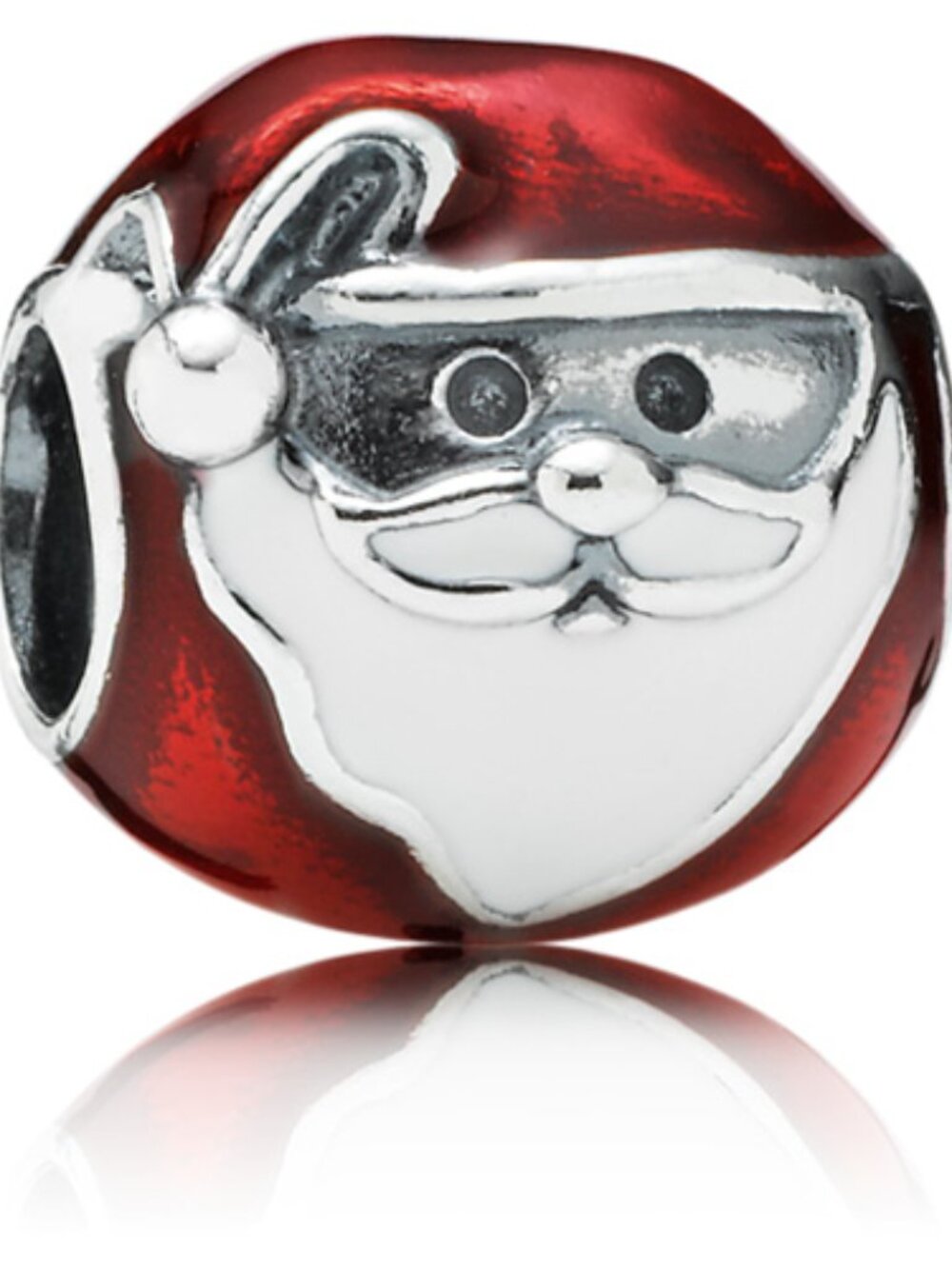 PANDORA Jolly Round Santa Charm Authentic Silver Enamel Red White Christmas